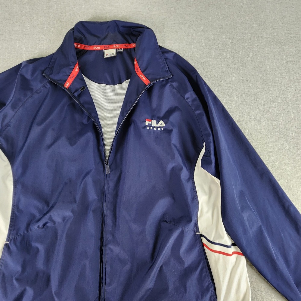 VTG 90s Fila Sport Windbreaker Jacket XL Navy White Colorblock Full-Zip Mesh